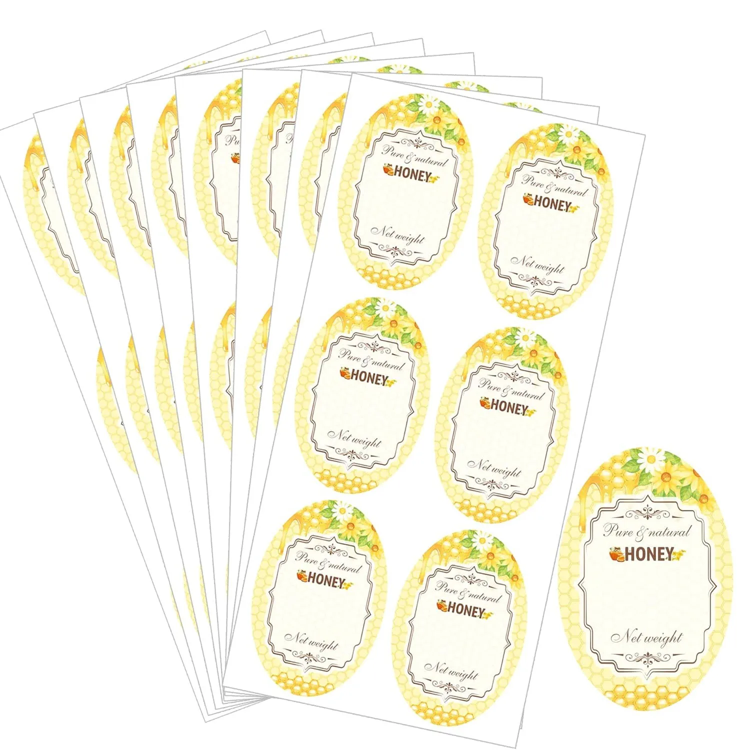 120Pcs Oval Pure Natural Honey Jars Labels Honey Bee Bottling Canning Labels Honey Farm for Beekeeping Honey Jars