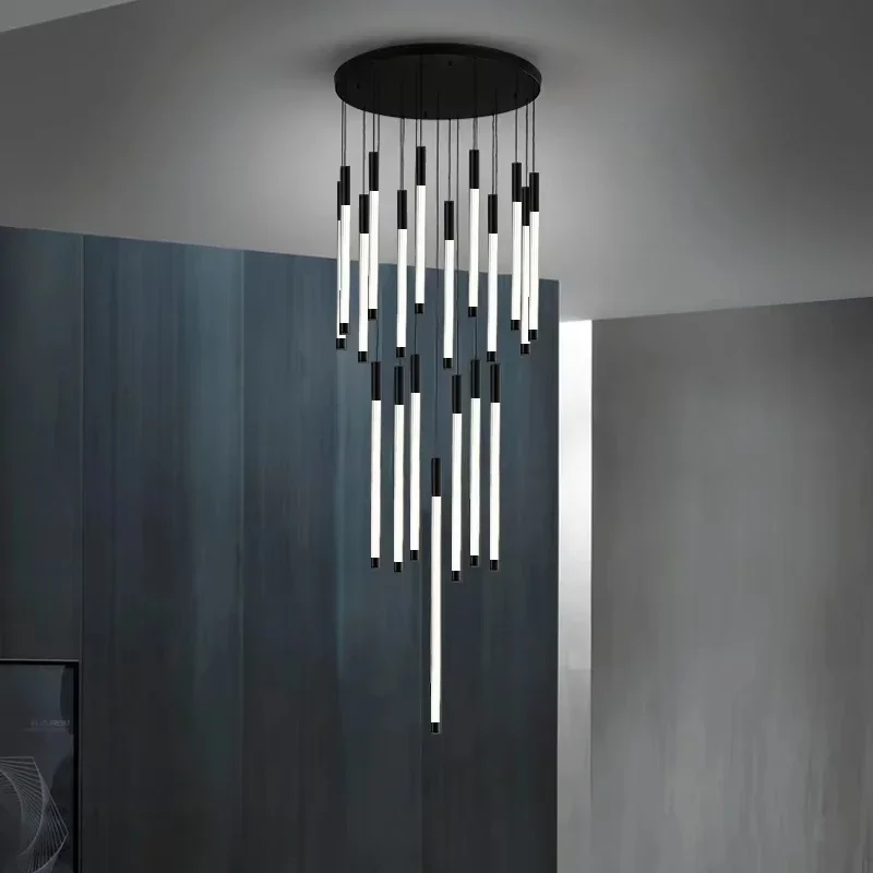 

Modern Led Chandelier For Staircase Luxury Home Decor Lamp Round Gold Black Silver Lighting Fixture Creative Bedroom Lustre