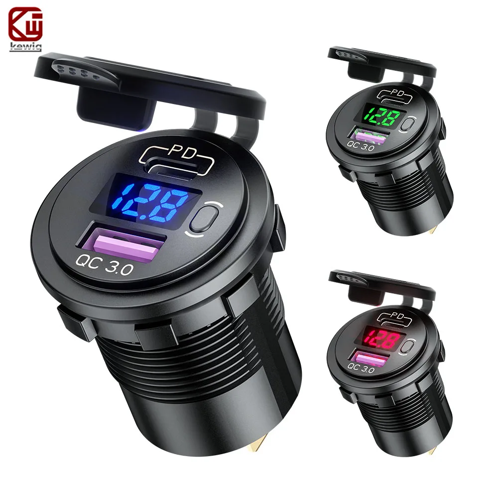 12V 48W USB C Car Charger Outlet Waterproof Charger Socket PD Type C and QC3.0 USB Port USB Socket for Car Boat Marine Truck