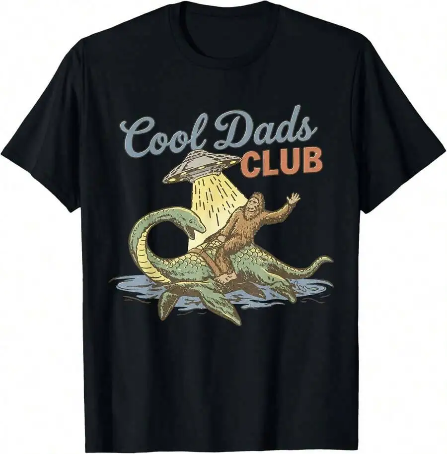 Cool Dads Club Vintage Bigfoot Dad Cryptid UFO T-Shirt 100% Cotton Trendy Y2K Short-Sleeve Tee – Soft, Quick-Drying, &