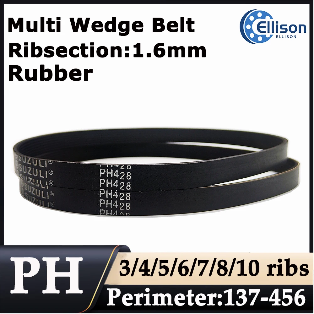 Multi wedge belt, multi groove belt, black rubber PH industrial transmission belt, PH137/140/161/174-456mm