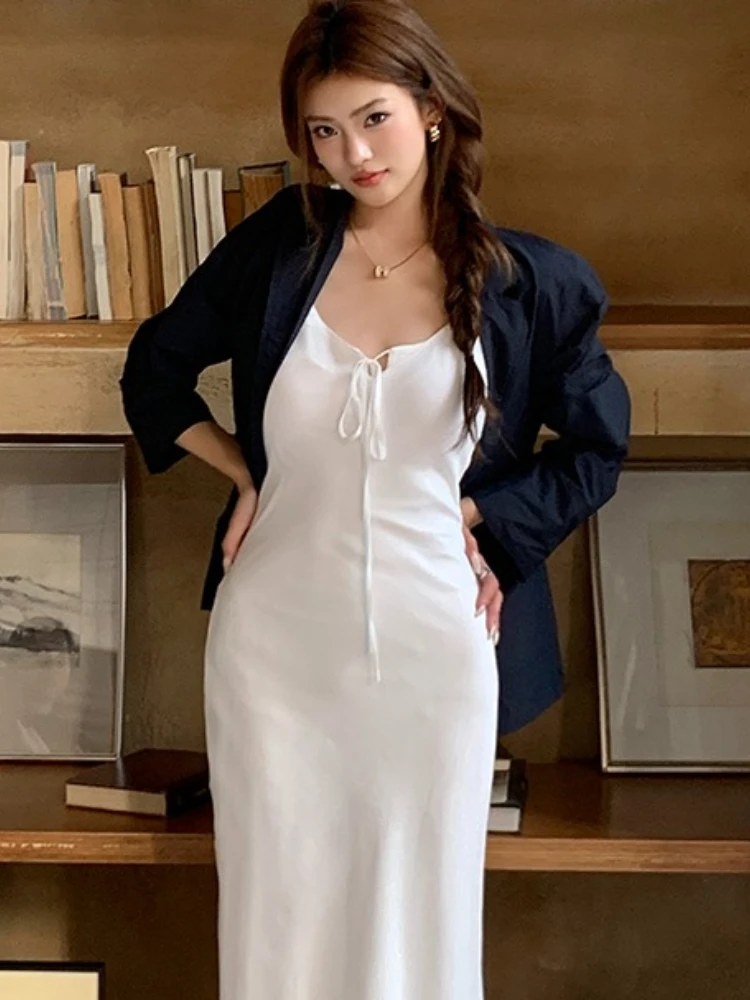 Fashion Dark Blue Thin Sun Protection Blazer Korean Style Loose Casual Women Suit Jacket 2026 Autumn New Outerwear Daily Wear