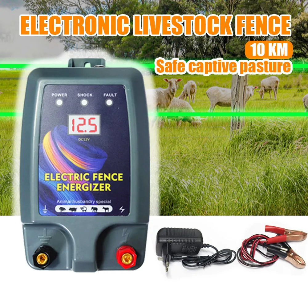 

10KM Electronic Pulse Fence Energizer 5 Mile Controller for Animals Dogs Livestock Pasture Poultry 3 Joules Electric Shepherd