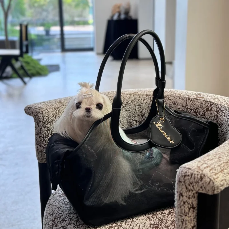 

French Minimalist Mesh Pet Bag Casual Breathable Large-capacity Travel Cosmetic Bag Solid Colo Versatile Soft Leather Tote Bag