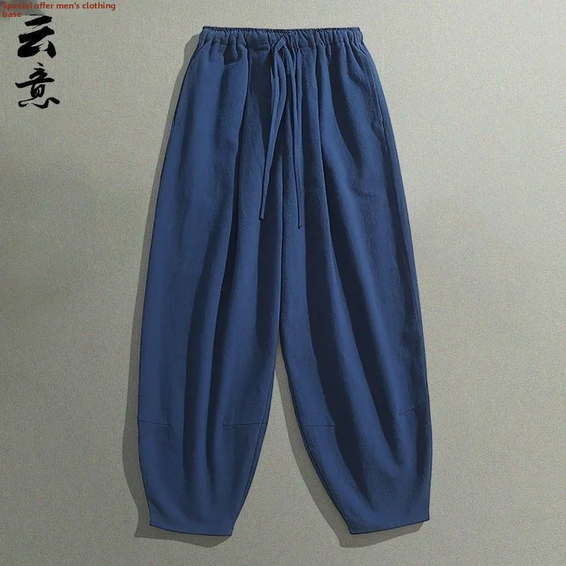 Loose Men's Cotton Linen Sports Pants Spring Summer plus Size Straight Leg Long Trousers Comfortable Wide Leg Men's Fat Pants