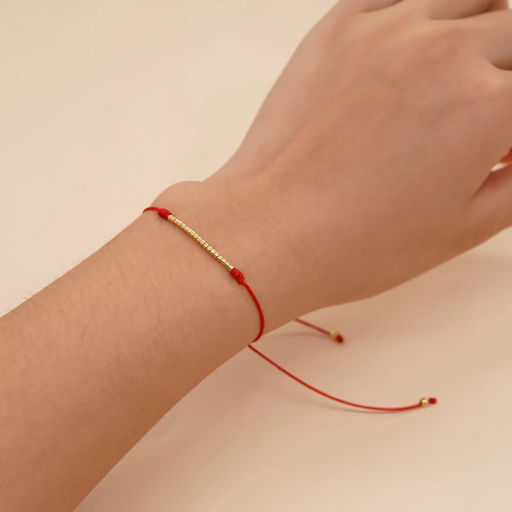 سوار مطرز بالخرز للرجال ، حبل أحمر بوهيمي ، سلسلة حبل مصنوعة يدويًا ، مجوهرات من الخرز الزجاجي ، هدية عيد الأب ، 1 * *