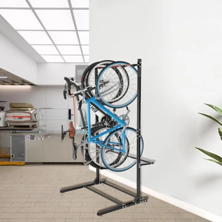 독립형 자전거 거치대 자전거 보관대 수직 자전거 스탠드 최대 5대 헬멧 홀더 포함 견고한 강철 자전거 거치대 가정용