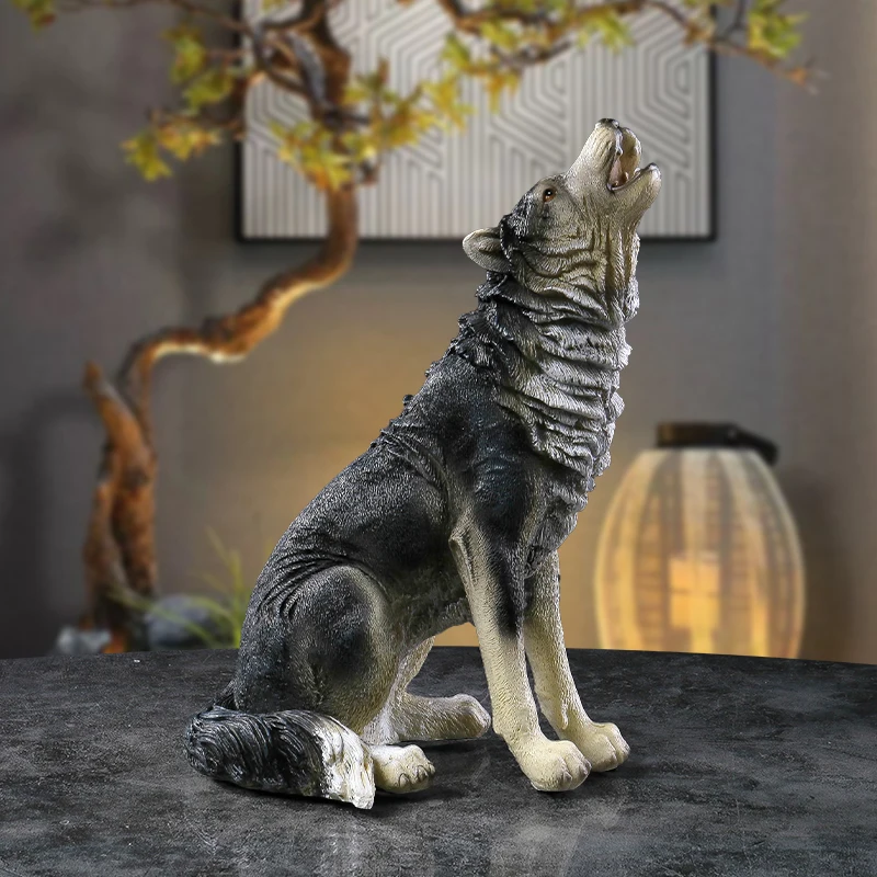 European-style Roaring Wolf Figurine Lifelike Animal Sculpture for Home Décor, Living Room, Office, or Outdoor Garden Ornament