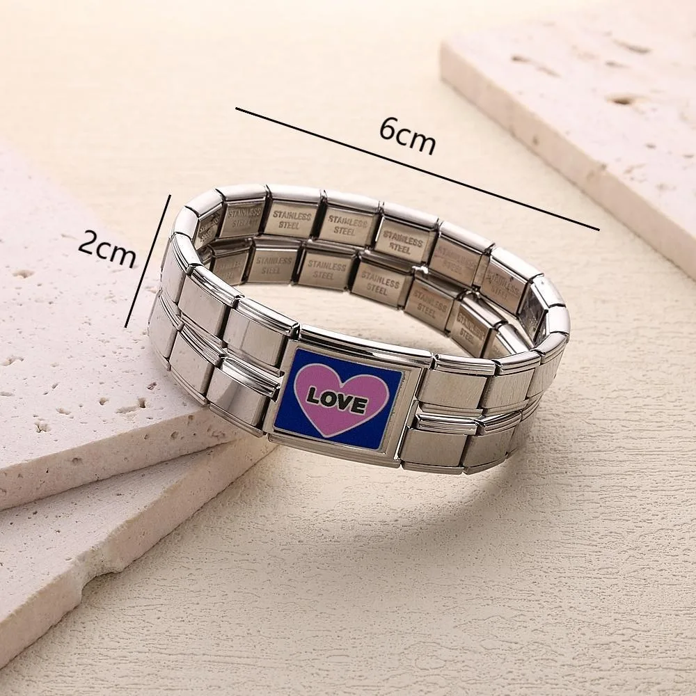 

Love Heart Mom Italian Charm module Width 20mm Double-layer Bracelet Connector Stainless Steel Bracelets DIY Making Jewelry Gift