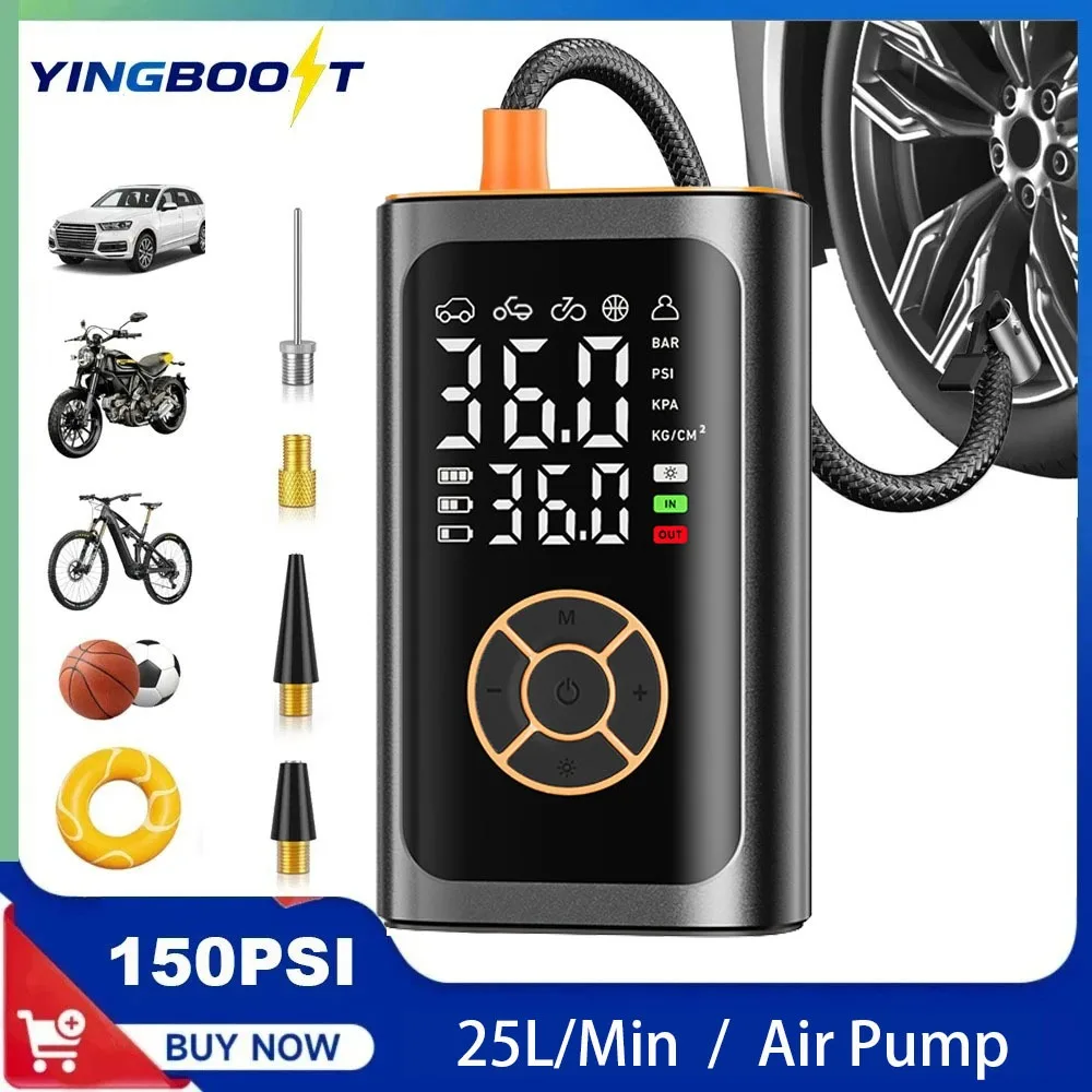 YINGBOOST 150PSI Car Air Pump Tire Inflator Digital Tire Pressure Tire Pump Air Compressor for Car, Motorcycle, Bike, Ball
