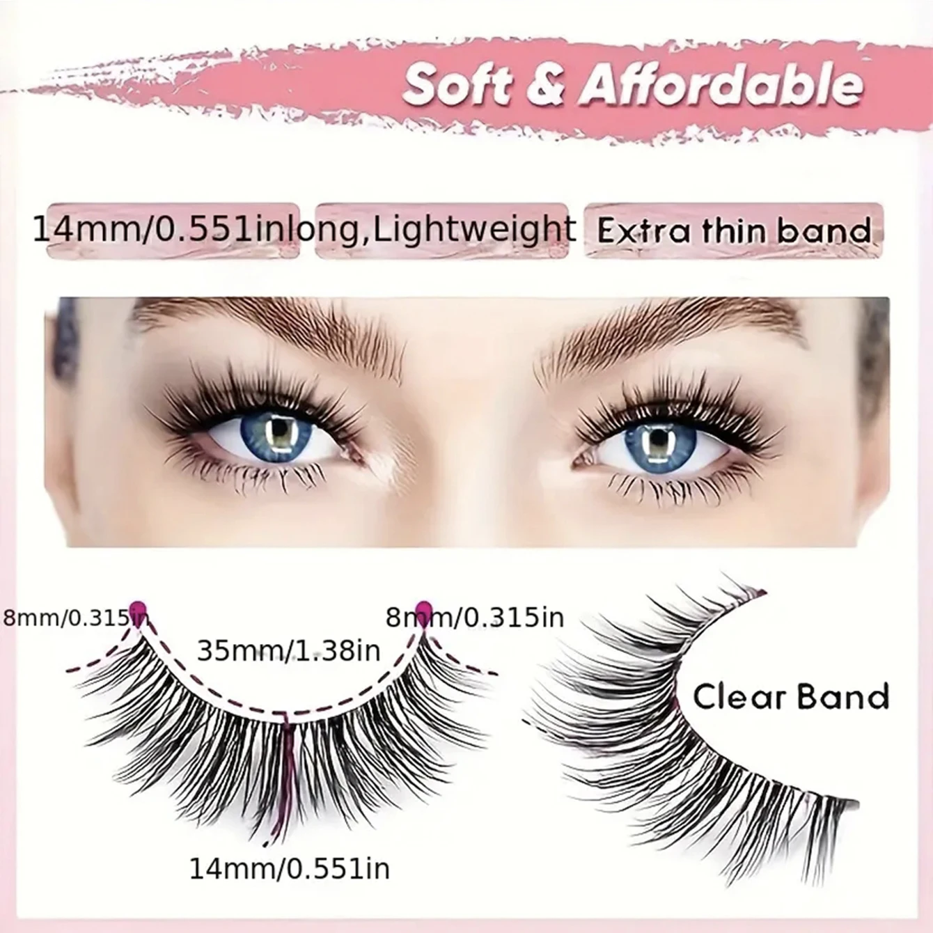 10 pares de pestañas postizas 3D de hada cómica con apariencia natural, pestañas de banda transparente adecuadas para maquillaje diario de fiesta