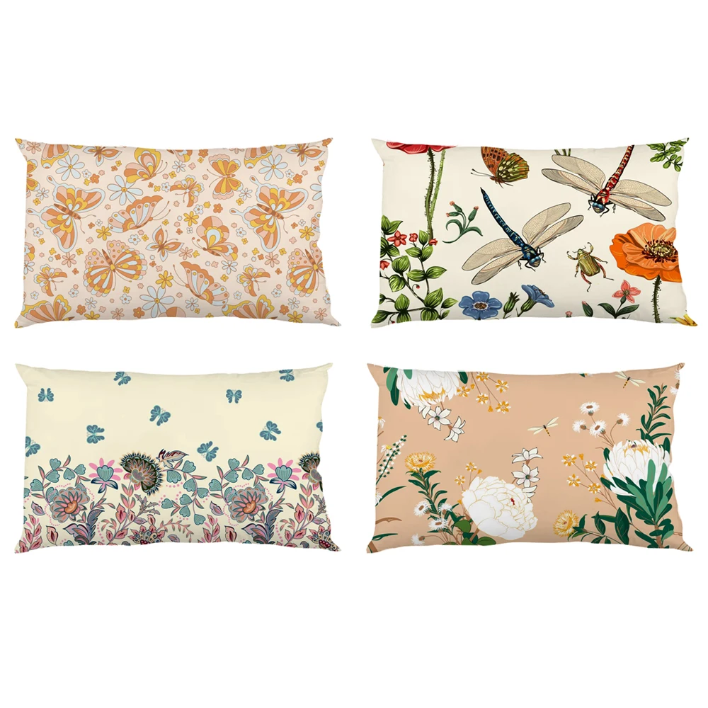 1pc Blumen-und Schmetterlings muster werfen Kissen bezug, rechteckiger Kissen bezug für Sofa und Bett couch, Haupt dekoration 30 x50cmone Seiten