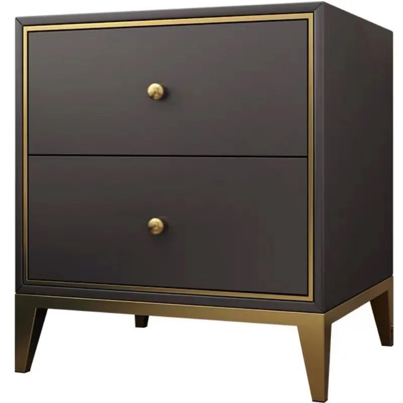 Italian light luxury post-modern bedside table All solid wood Nordic simple bedside cabinet Titanium-plated stainless steel stor