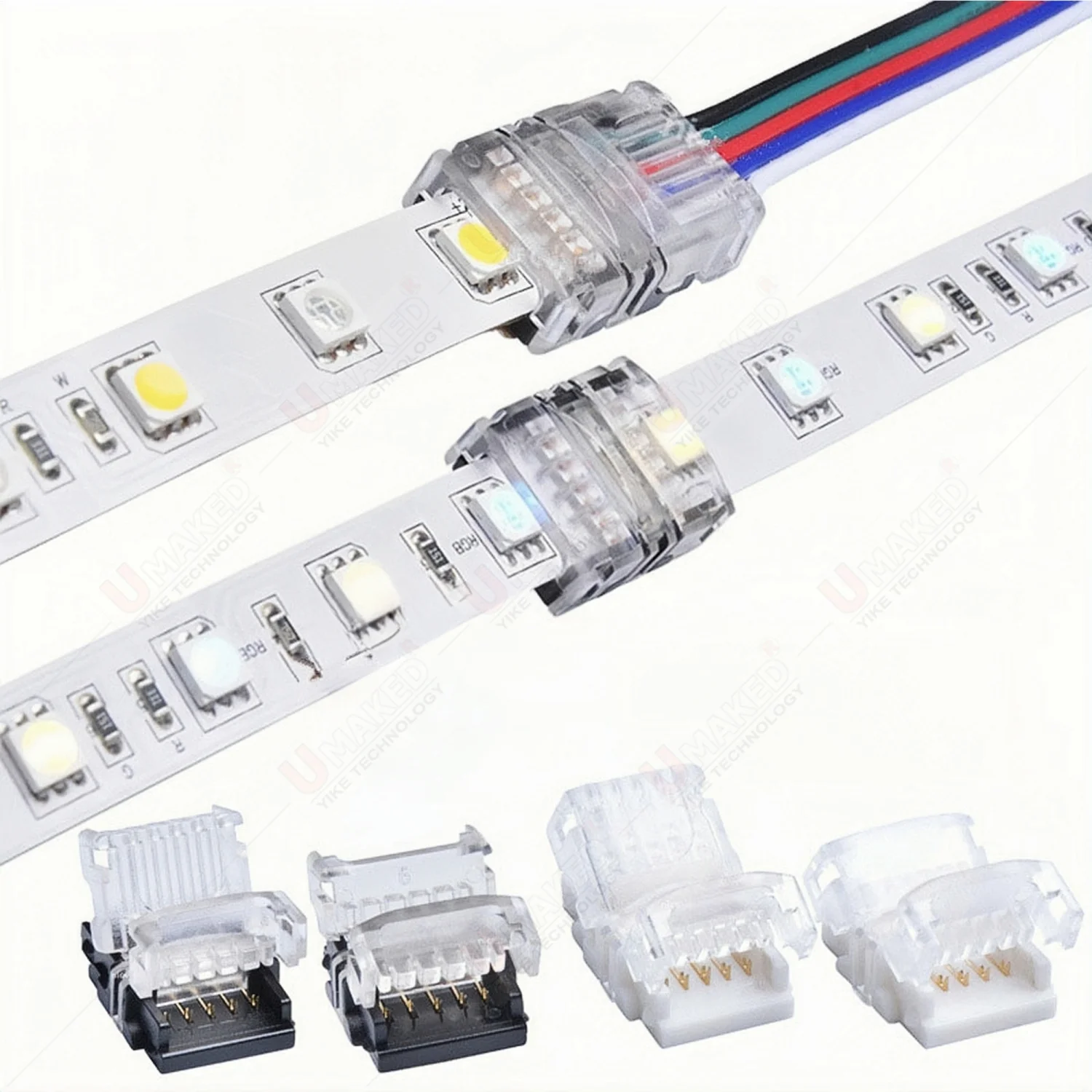10pcs 4 Pin LED Connector for Waterproof 10mm RGB 5050 LED Strip to Wire Quick Connection Include 5M 22AWG 4pin Extension Cable
