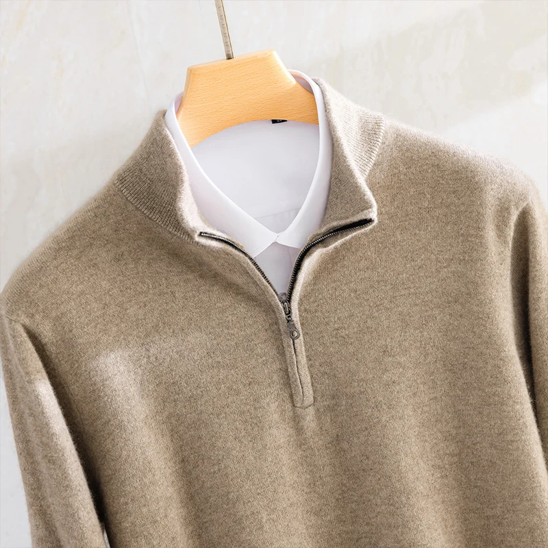 

Class A 100% Pure Cashmere Men's Sweater Autumn Winter Semi Open Collar Zipper Pullover Sweater, Casual Business Men's Clothing