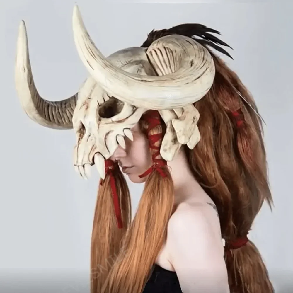 Máscara de cuerno de Animal con cabeza de vaca aterradora, diadema de látex de terror para Halloween, vestido elegante de carnaval, fiesta de disfraces, disfraz de Cosplay Prop