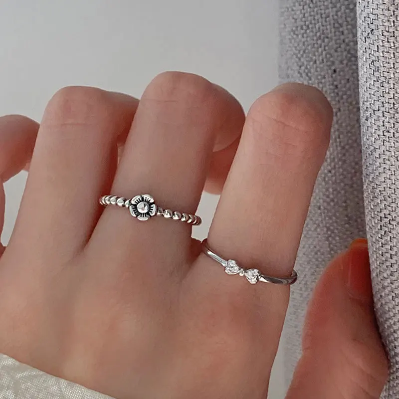 925 Sterling Silver Ring for Women Girl Gift Flower Bow Love Combination Ins Niche Jewelry Dropship Wholesale image 3