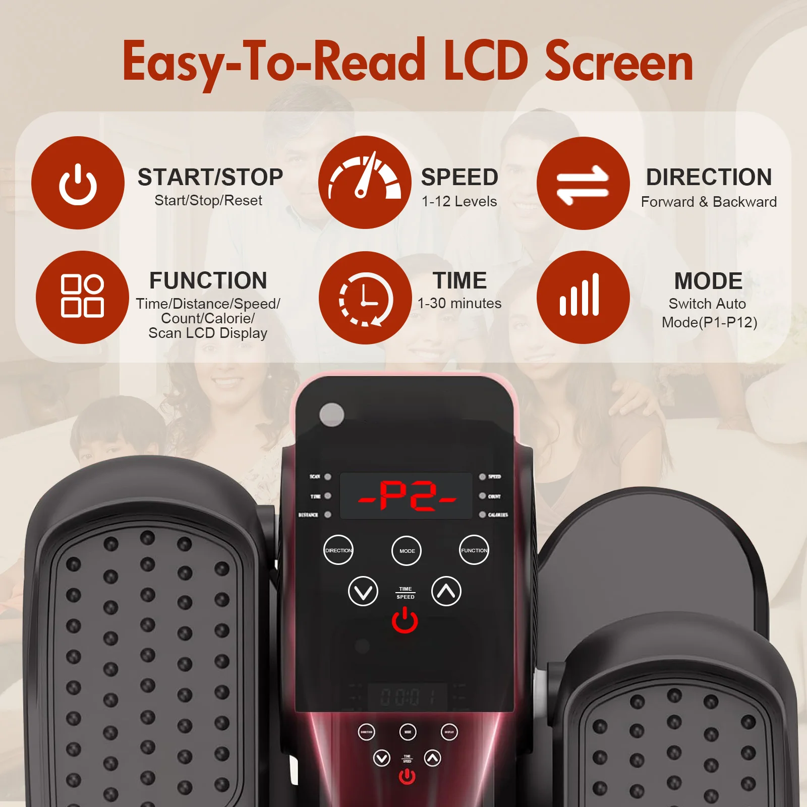 Elliptical Machine Portable Under Desk  Mini Leg Exerciser with Remote Control and LCD Display, 12 Manual and Automatic Modes, Suitable for Teens, Seniors, and Adults