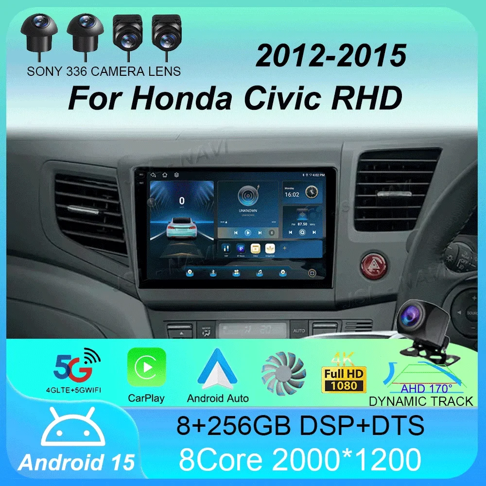 

Car Radio Android 15 Carplay Auto For Honda Civic 2012 2013 2014 2015 RHD Multimedia Video Player Stereo GPS Head Unit WIFI+4G B