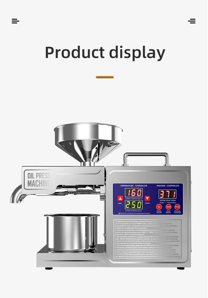 NEW 2025 Model 304 Stainless Steel Oil Press Machine Large Capacity for Peanut,Sunflower,Sesame Seeds Easy Clean, Low Noise