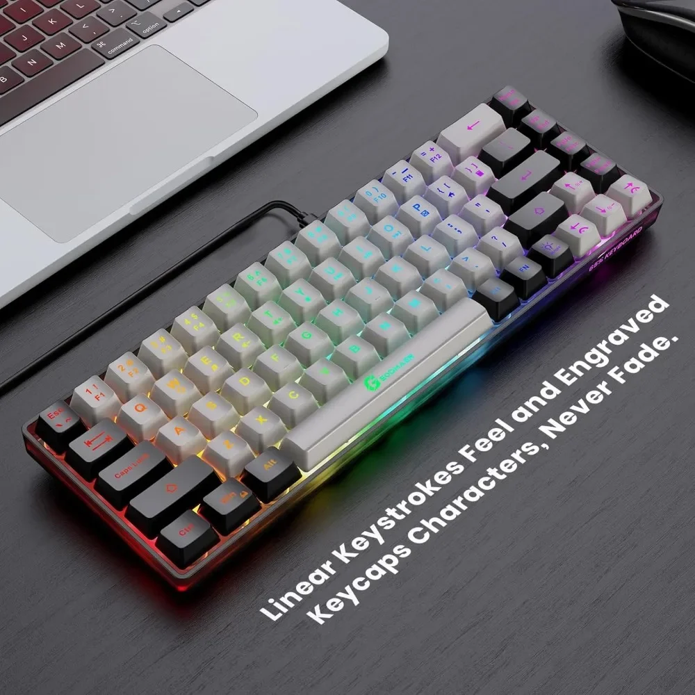 Keyboard Mini Berlampu Latar Berkabel, Keyboard Berkabel Gaming Membran 68 Tombol Tanpa Konflik Anti-Ghosting Ultra-kompak untuk PC Laptop