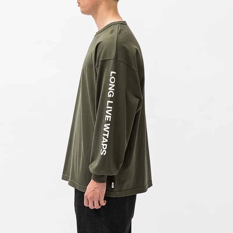 WTAPS 22AW Round Neck Long Sleeve T-shirt Cross Bone Stick Letter Print Pullover Base T-shirt Top