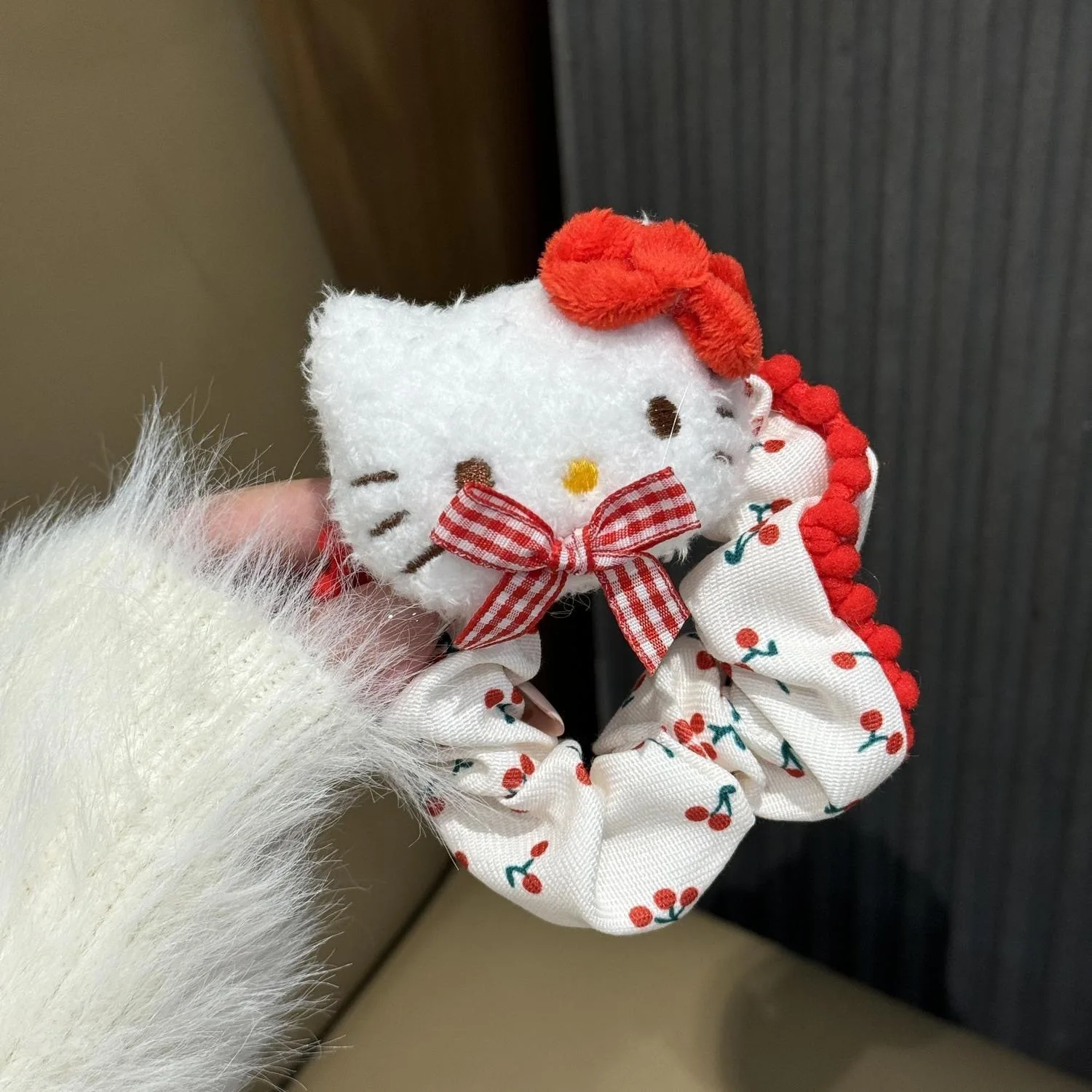 Hello Kitty rosso ciliegia KT bambola anello per intestino crasso morbido e carino fascia per capelli per ragazza alta elasticità invernale accessori per capelli