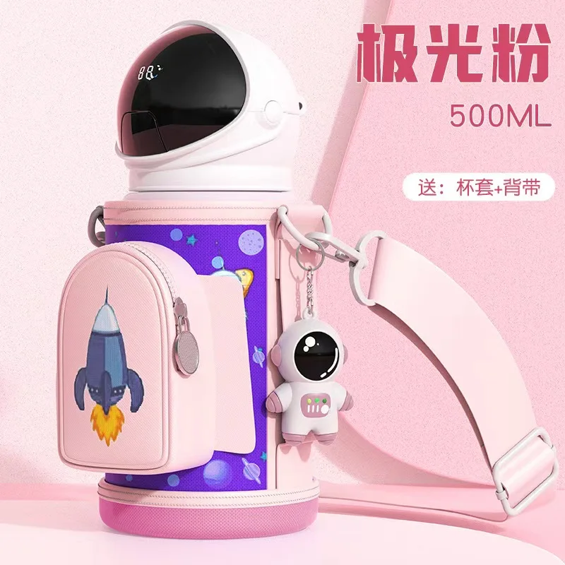 500ML children's smart thermos cup 316 stainless steel insulated kettle Student straw cup with cup sleeve