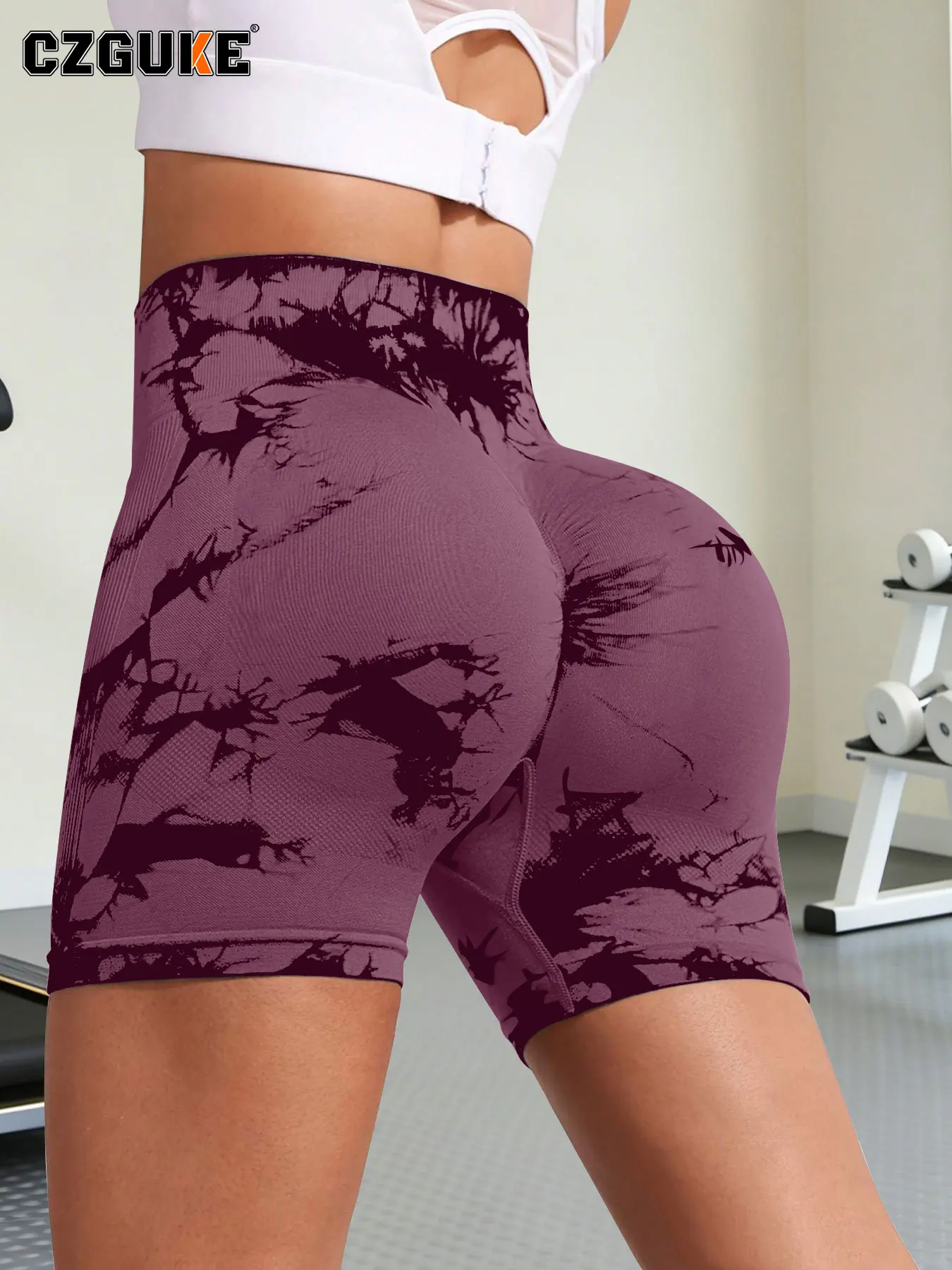 CZGUKE-Women Seamless Tie‑Dye High Waist Lifting Tummy Control Stretch Gym Yoga Workout Running Fitness Athletic Sports Shorts