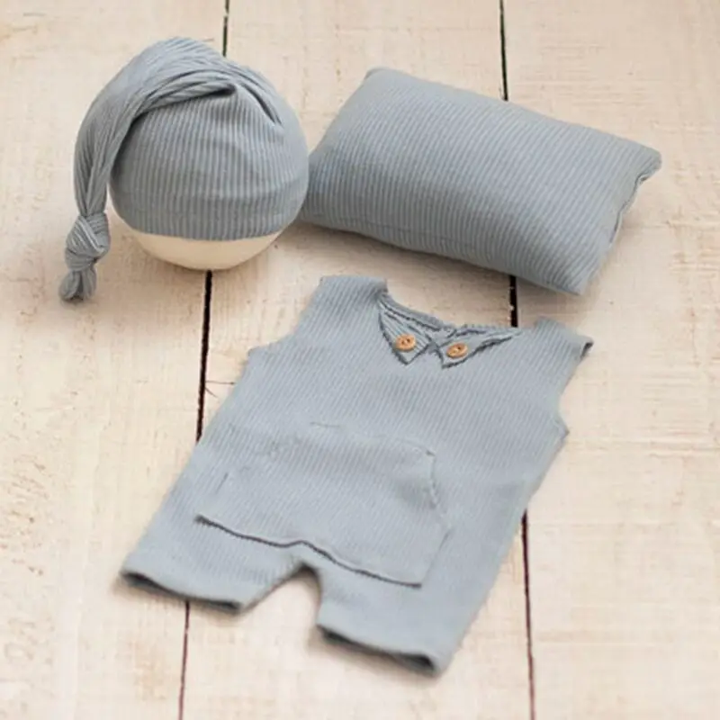 Striped short sleeved three piece hat pillow clothes newborn baby shooting newborn photography props 아기 코스프레  신생아사진