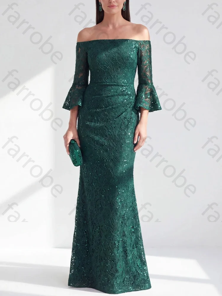 Customized Mermaid Off Shoulder 3/4 Sleeves Mother of The Bride Dresses Sexy Backless Formal Dress High Quality Prom Party Gowns