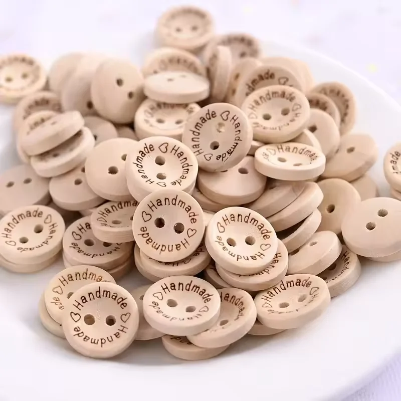 30 Stück 2-Loch-Knöpfe aus natürlichem Holz, handgefertigt mit Liebe, Holzknöpfe für Scrapbooking, Basteln, DIY, Babykleidung, Nähzubehör