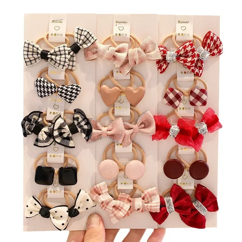 10pcs/bag Baby Girls Hair Rope Floral Bow Hair Tie for Children Ponytail Holder Kids Headwear Kawaii Hair Accessories