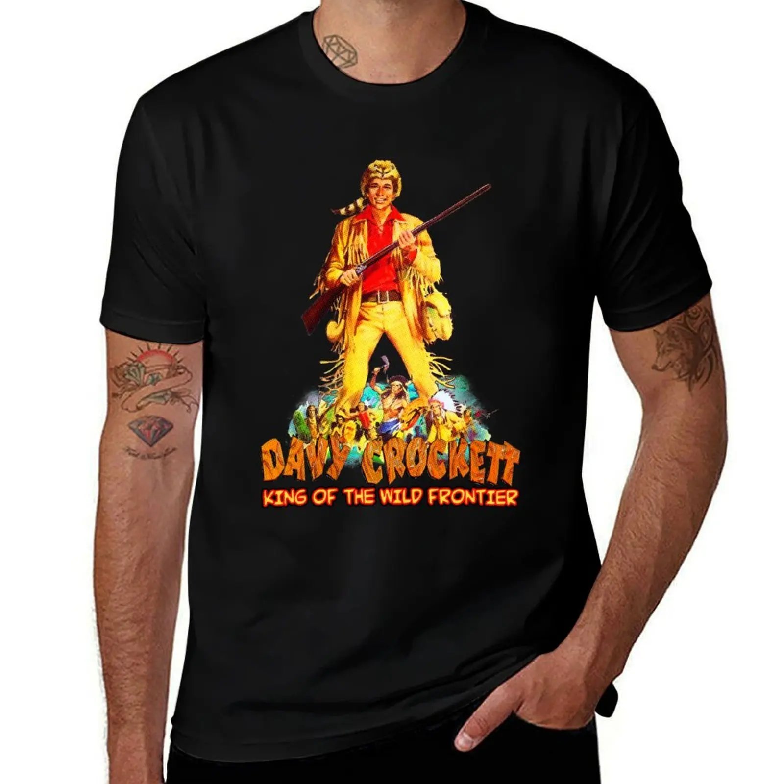 Davy Crockett King of The Wild Frontier -Retro Watercolor Illustration T-Shirt Classic Graphic Short Sleeve Top