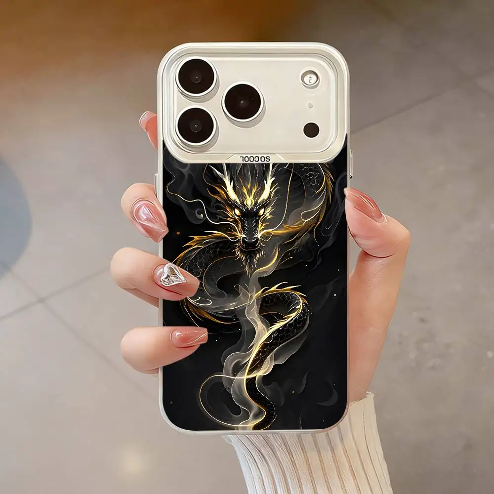 Casing HP Mewah Motif Naga Embos untuk iPhone 17,16,13,12,X,11,15,14,Pro,Max,Plus,SE4,Air,Mini Putih IMD HD Matte