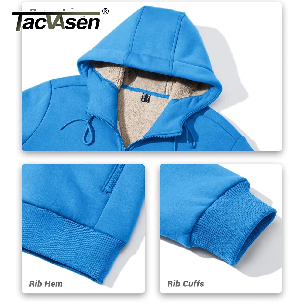 TACVASEN Men\'s Fleece Lined Sherpa Jacket Soft Warm Full Zip Up Windproof Hoodie Jacket Casual Heavy Thermal Coats