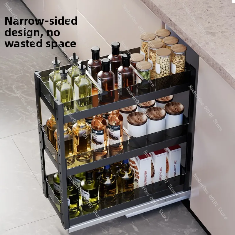 Shane Kitchen Cabinet Pull Basket Open Drawer Mini Seasoning Basket Small Size Seasoning Short Basket in Glass Narrow Cabinet