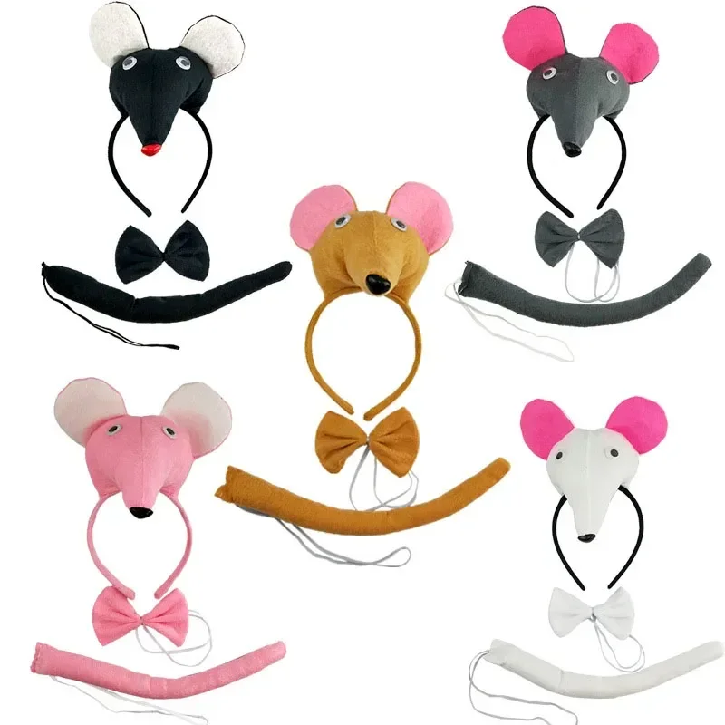 

Adults Kids Plush Rat Mouse Headband Bow Tie Tail Animal Accessories Children Birthday Party Costume Halloween Christmas