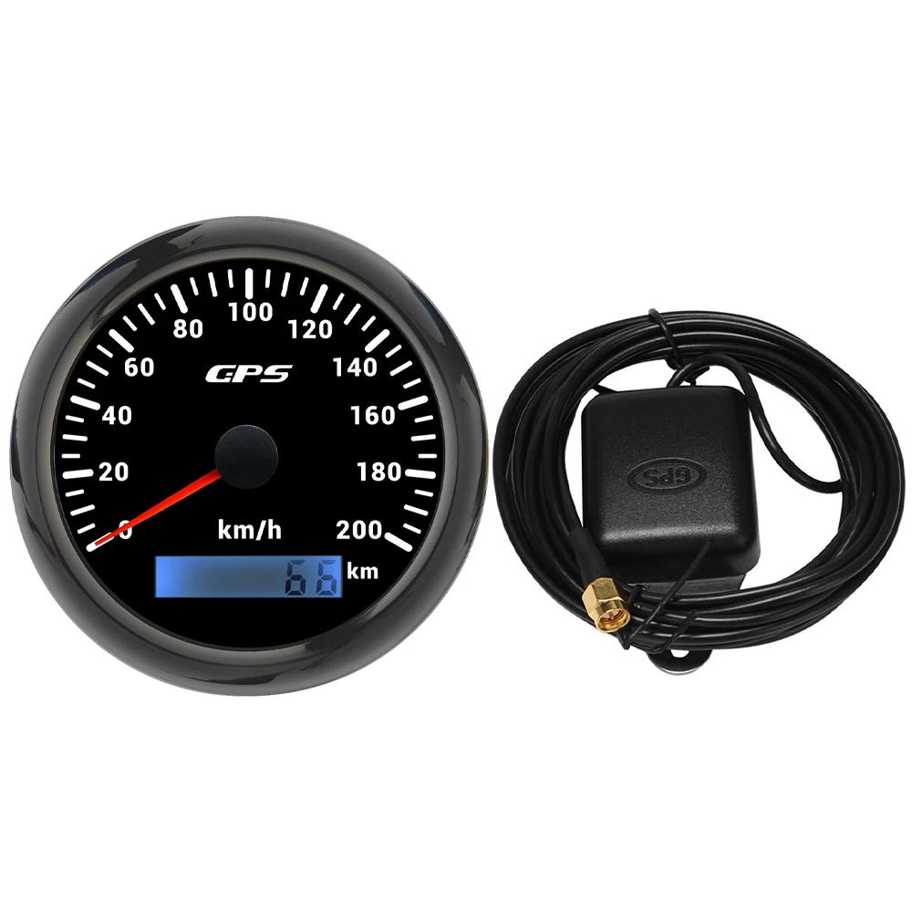 85MM GPS Marine Speedometer 0-200KM/H Speedometer 7-Color Backlight Digital Odometer for Yachts Boats Black