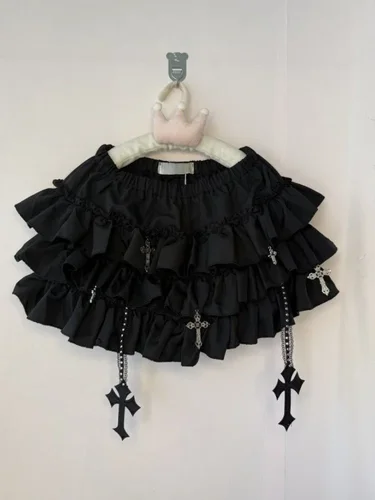 Imagen 2 del producto Falda corta cruzada gótica Y2k con cintura elástica para mujer, faldas finas y elegantes para chica, trajes Punk estéticos para mujer