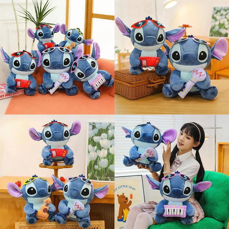 

Новая плюшевая игрушка Kawaii Stich, музыкальная гитара, серия, мягкая кукла, детский подарок на день рождения, милое заполненное животное, музыкальный плюшевый оптовая продажа
