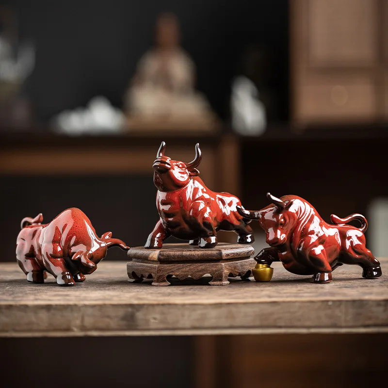 

Bull Statue, Ceramic Material, Wall Street Bull Sculpture Office Feng Shui Decoration Desktop Bookshelf Animal Statue Decoration