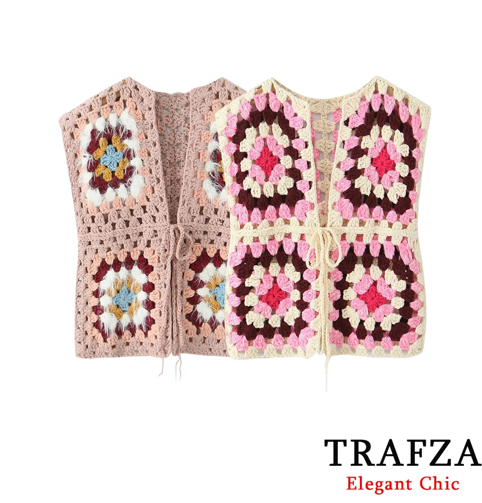 

KONDALA Women Fall Winter Festival Sweaters Vest Hand Knitting Flower Vest 2025 Fashion Elegant Casual Chic Female Sweater Coat