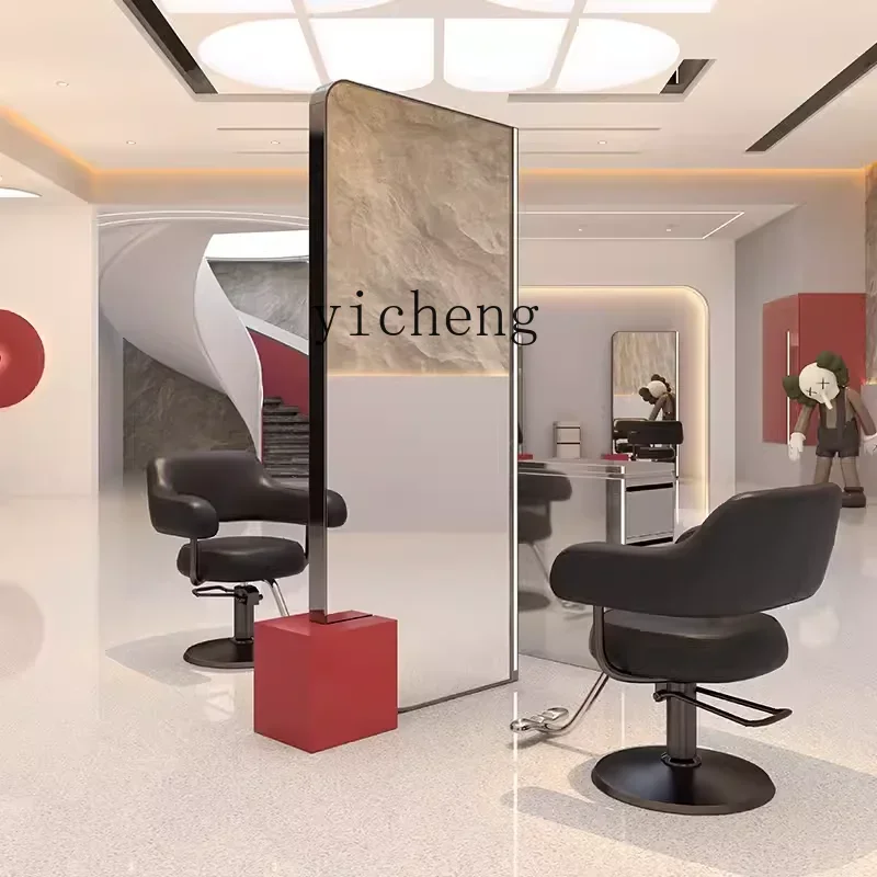 L- Mirror Stand Haircut Mirror Single/Double-Sided with Light Stainless Steel Floor Haircut Mirror