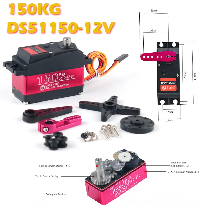 

150KG DS51150-12V Metal Robotic Digital Servo Motor 180/270 Degree with 18T Arm Steel Gear Servos Parts for RC Drone /Car/Robot
