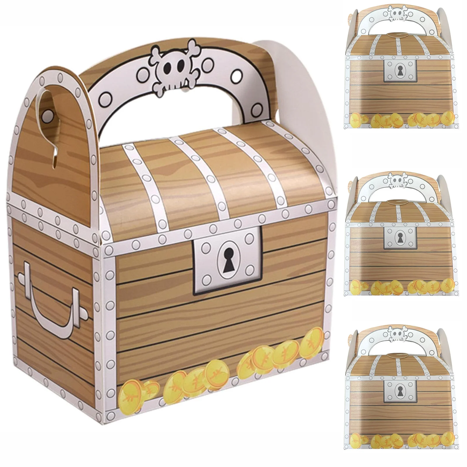 

6 Pieces Pirate Treasure Treat Chest Decoration Party Favor Goodie Box Halloween Candy Decoration Box for Pirate Birthday Decor