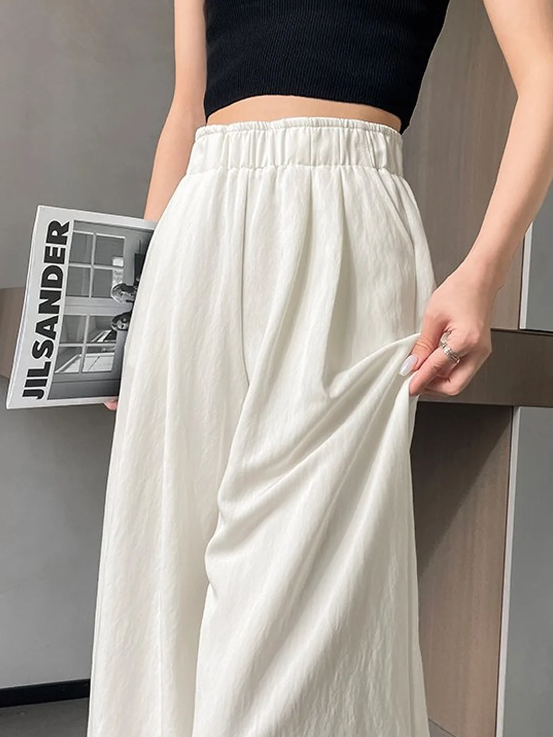 

High Waist Wide Leg Pants Women's Summer Thin Straight Cut Casual Trousers Korean Style Commute Simple Pure Color Breathable