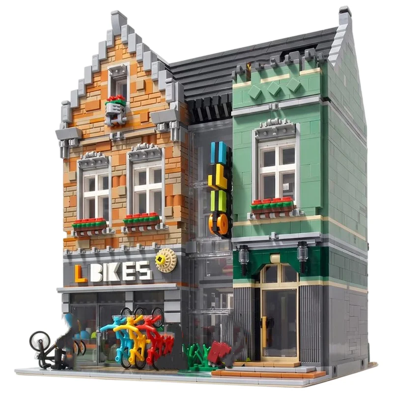 Bicycle Store Building MOC Bricks Modern Retail Street View Model DIY Assembly Brick Set Desktop Ornament Display