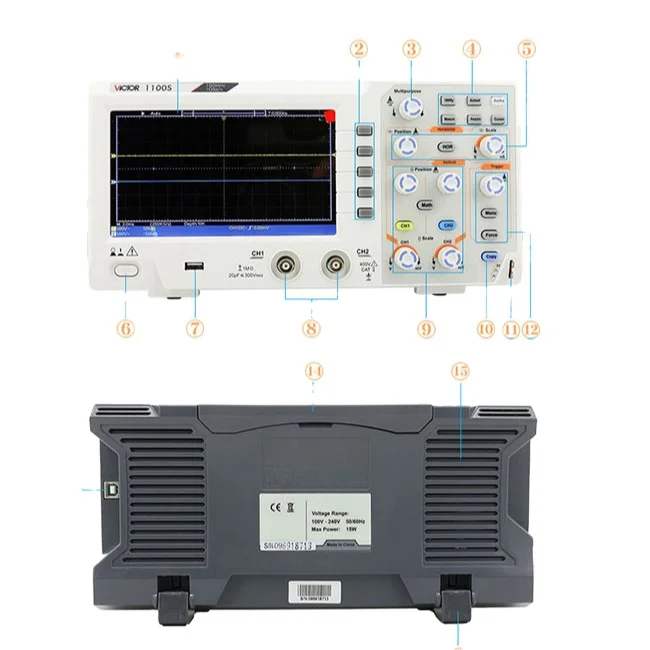 Low cost VICTOR 1050S 7.0-inch TFT Top Type Digital Storage Oscilloscope 2 channel 50 MHz bandwidth 8 bits