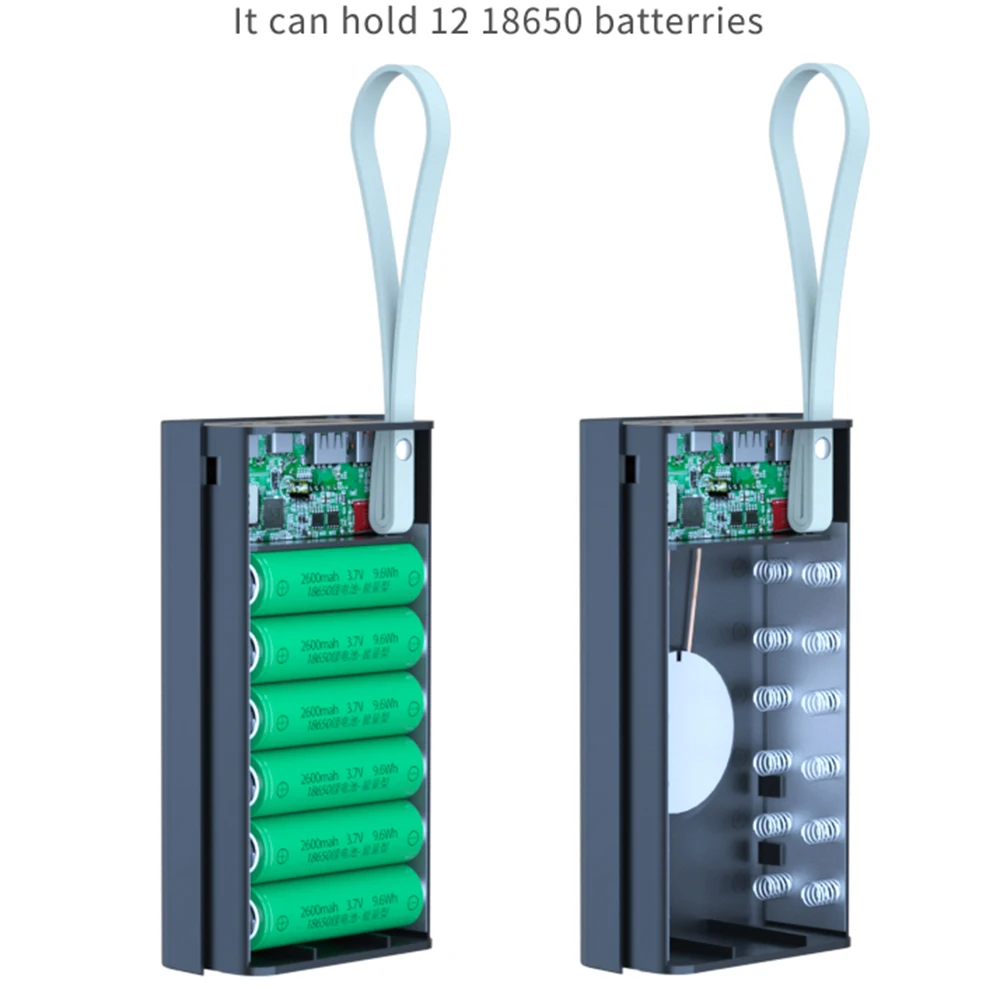 12x18650 etui ładujące baterie PowerBank Holder bezprzewodowe i szybkie ładowanie DIY Shell Dual USB 18650 skrzynka do ładowania baterii z latarką